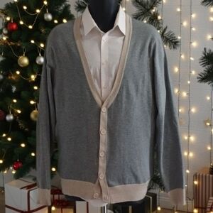 BLACK Gray and Cream Cardigan Sweater